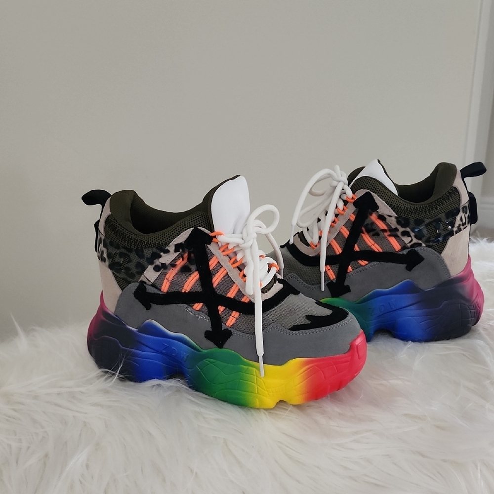 🌈💛💙💚❤ANTHONY WANG Chunky Rainbow Sole Platform Sneakers Size 8  Multicolor🌈